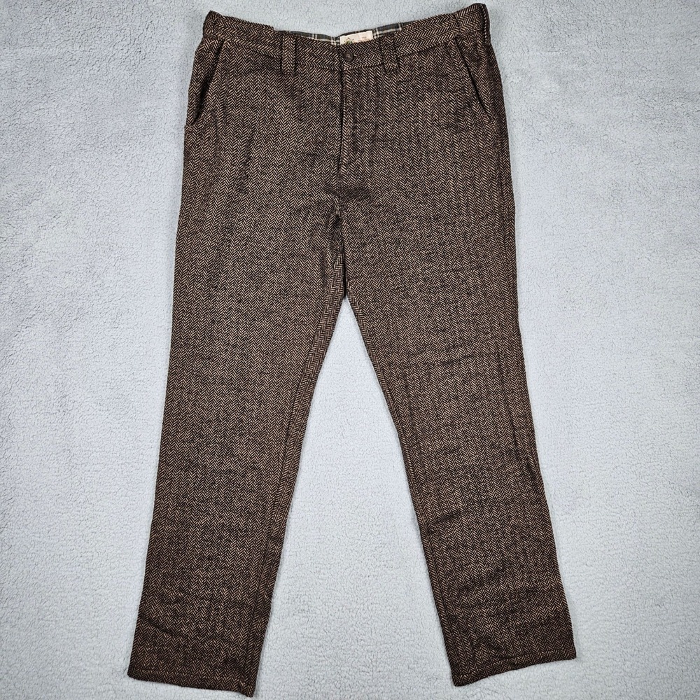 The Territory Ahead Mens 37x32 Brown Herringbone Wool Blend Trousers Plaid Lined